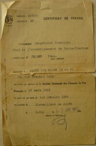 20 - Certificat Travail SNCF - Yves PELLEN 1956