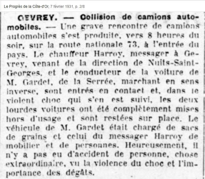 Accident HARROY 1931 Gevrey-Chambertin