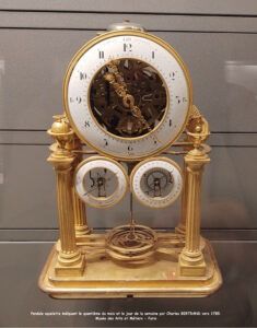 Pendule squelette indiquant le quantième du mois et le jour de la semaine par Charles BERTRAND vers 1785